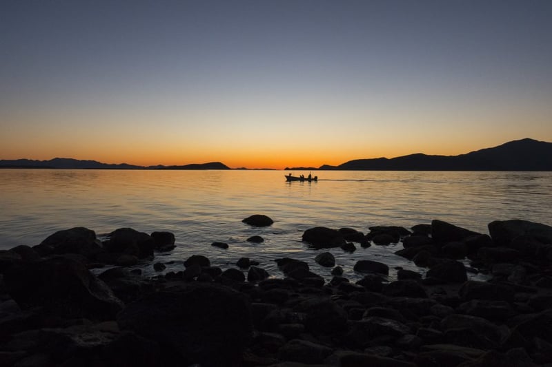Baja, sunrise, Bahia de Los Angeles, fishing boat-1